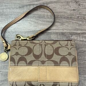 Coach Signature Brown and Tan Wristlet
